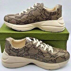 Gucci Rhyton Macro GG Supreme Men's Beige Ebony Sneakers US12